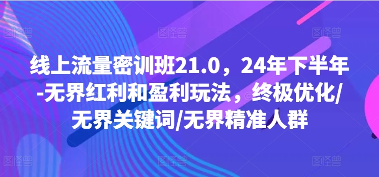 线上流量密训班21.0，24年下半年-无界红利和盈利玩法，终极优化/无界关键词/无界精准人群-三月轻创