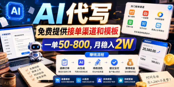 AI代写,免费提供接单渠道和模板,一单50-800,月稳入2W【揭秘】-三月轻创