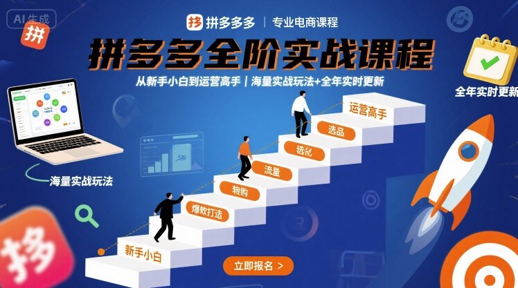 拼多多全阶实战课程，从新手小白到运营高手，海量实战玩法+全年实时更新【2025年9月更新】-三月轻创