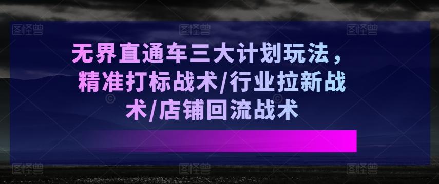 无界直通车三大计划玩法，精准打标战术/行业拉新战术/店铺回流战术-三月轻创