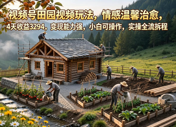 视频号田园视频玩法,情感温馨治愈,4天收益3294,变现能力强,小白可操作,实操全流程拆解-三月轻创