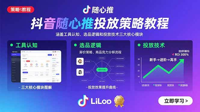 （15828期）抖音随心推投放策略教程：涵盖工具认知、选品逻辑和投放技术三大核心模块-三月轻创
