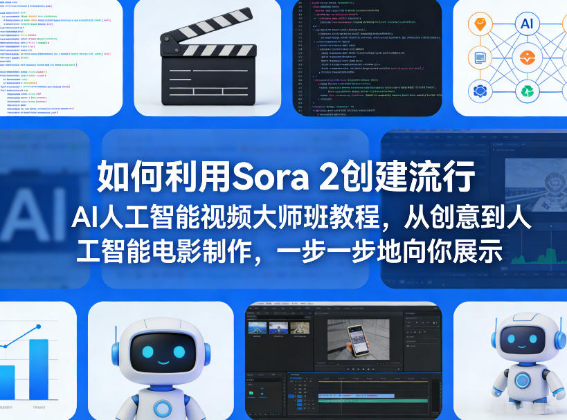 如何利用Sora 2创建流行AI人工智能视频大师班教程，从创意到人工智能电影制作，一步一步地向你展示-三月轻创