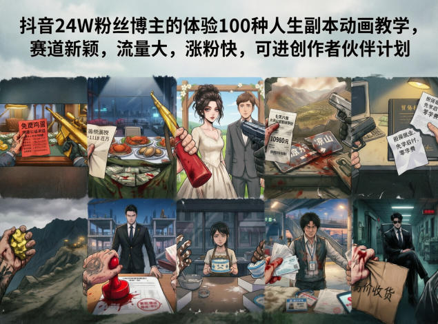 抖音24W粉丝博主的体验100种人生副本动画教学，赛道新颖，流量大，涨粉快，可进创作者伙伴计划-三月轻创
