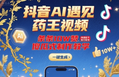 抖音AI遇见药王视频，条条10W赞，快速起千粉万粉号，傻瓜式制作教学-三月轻创