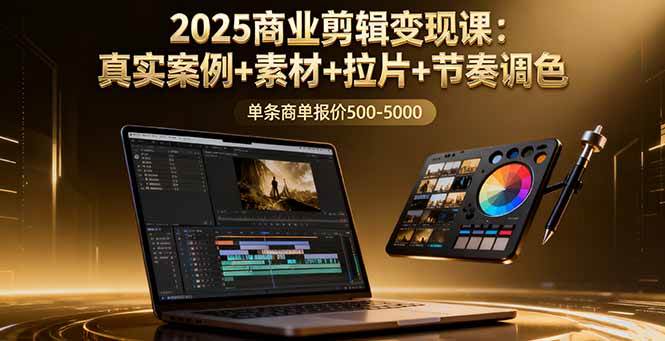 （16130期）2025商业剪辑变现课：真实案例+素材+拉片+节奏调色，单条商单报价500-5000-三月轻创