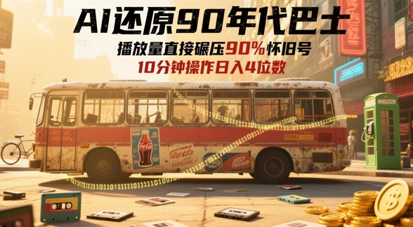 AI还原90年代巴士，一帧就让70后泪崩，播放量直接碾压90%怀旧号，每天操作十分钟，日入四位数-三月轻创