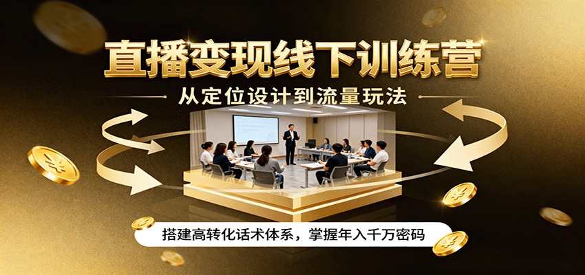 直播变现线下训练营，从定位设计到流量玩法，搭建高转化话术体系，掌握年入千万密码-三月轻创