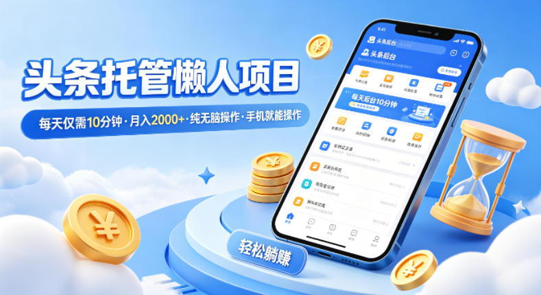 头条托管懒人项目，每天仅需10分钟，月入2000+，纯无脑操作，手机就能操作【揭秘】-三月轻创