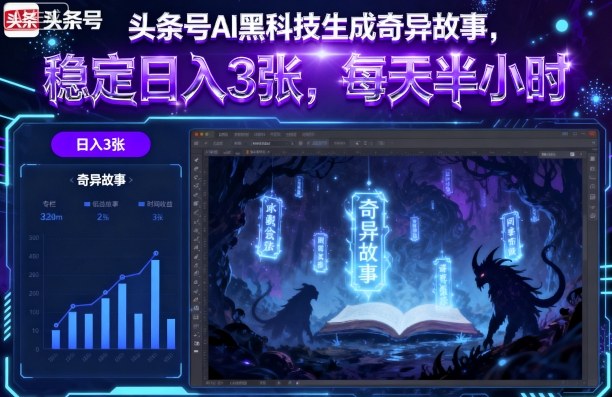 头条号AI黑科技生成奇异故事，稳定日入3张，每天半小时-三月轻创
