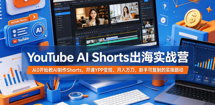 YouTube AI Shorts出海实战营,从0开始教AI制作Shorts,开通YPP变现,月入万刀,新手可复制的实操路径-三月轻创