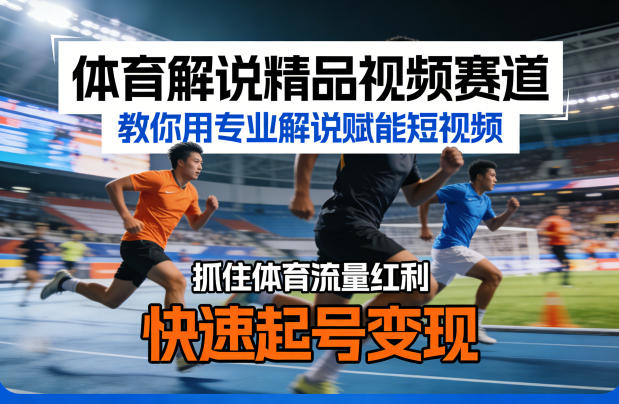 体育解说精品视频赛道，教你用专业解说赋能短视频，抓住体育流量红利，快速起号变现-三月轻创