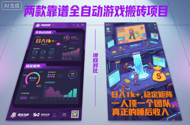 两款靠谱全自动游戏搬砖项目，日入1k+，稳定可矩阵，一人顶一个团队，真正的睡后收入【揭秘】-三月轻创