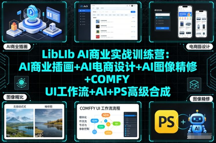 LibLIb AI商业实战训练营：AI商业插画+AI电商设计+AI图像精修+COMFY UI工作流+AI+PS高级合成-三月轻创