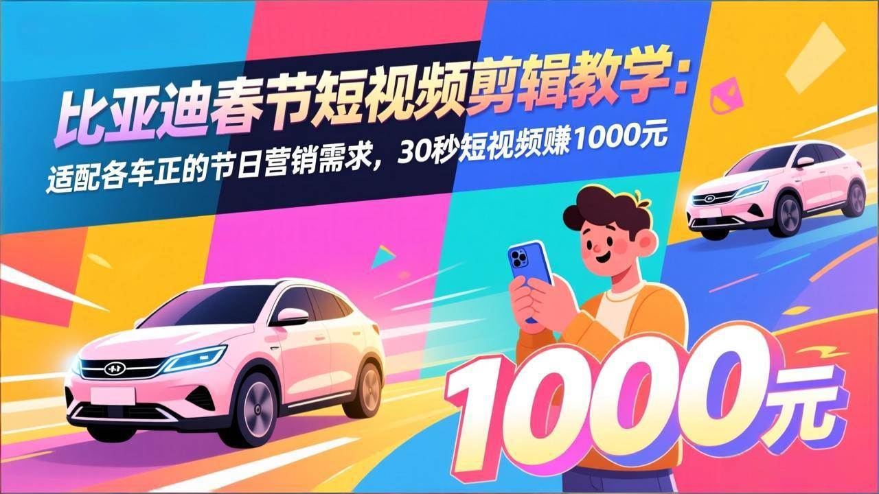 （17320期）比亚迪春节短视频剪辑教学：适配各车企的节日营销需求，30秒短视频赚1000元-三月轻创