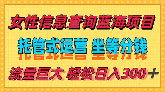 （15216期）稳定日入300＋，小众信息查询蓝海项目，全程懒人式托管，解放你的时间-三月轻创