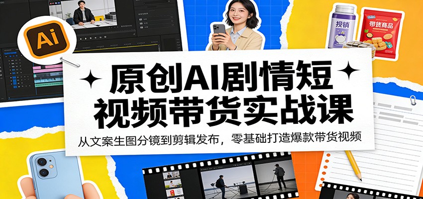 原创AI剧情短视频带货实战课：从文案生图分镜到剪辑发布，零基础打造爆款带货视频-三月轻创