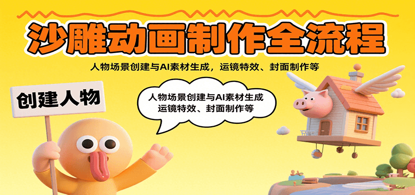 沙雕动画制作全流程：人物场景创建与AI素材生成，运镜特效、封面制作等-三月轻创