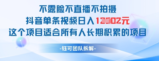 不露脸不直播不拍摄抖音单条视频日入1k+这个项目适合所有人长期积累的项目-三月轻创