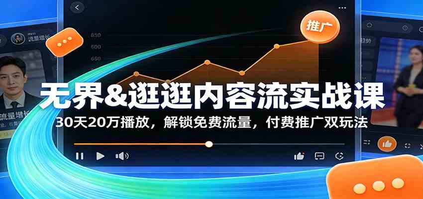无界&逛逛内容流实战课：30天20万播放，解锁免费流量，付费推广双玩法-三月轻创