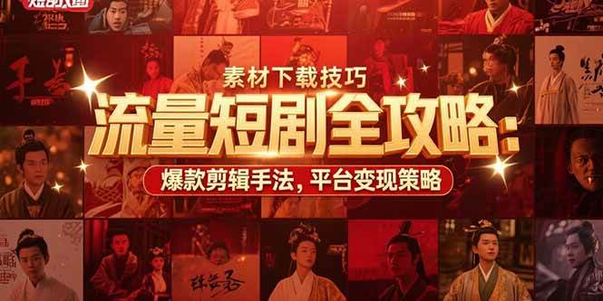（15431期）流量短剧全攻略：素材下载技巧，爆款剪辑手法，平台变现策略-三月轻创